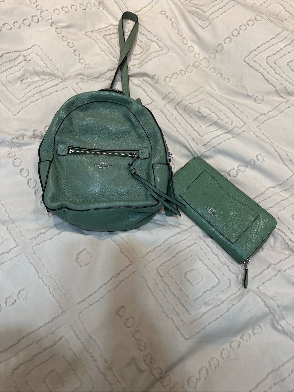 Coach Pebbled Leather Mini Backpack and Wallet in Green